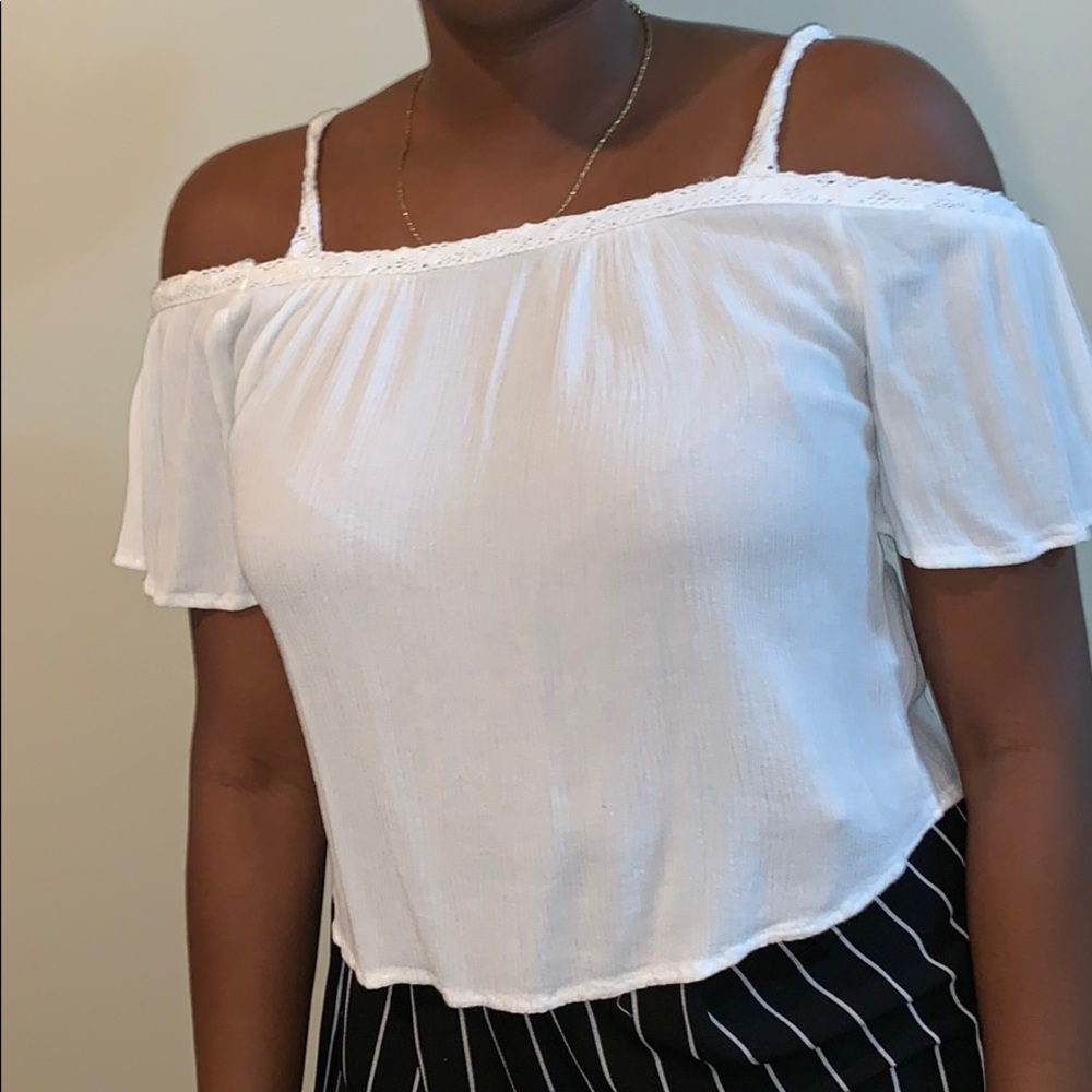 White cold shoulder top